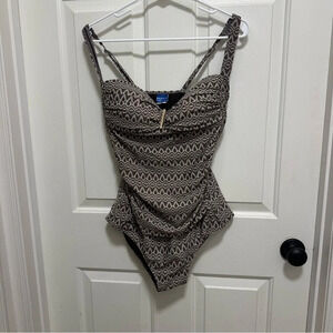 Byron Bay Australia Bathing Swim Suit Tan tribal twist Tummy control Size 14